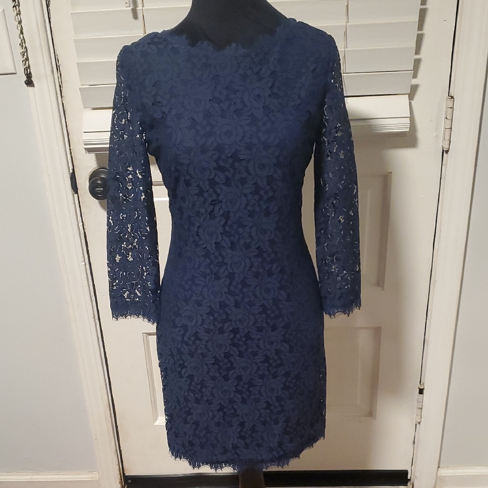 Diane Von Furstenberg Midnight Blue Lace Dress NWT